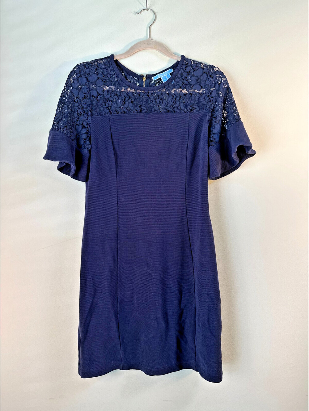 Draper James Dress Womens Medium Navy Blue Lace Flutter Sleeve Sheath Dress